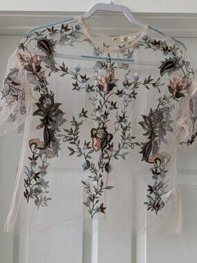 Ellane Rose Floral Mesh Long Sleeve Crop Top Size Small